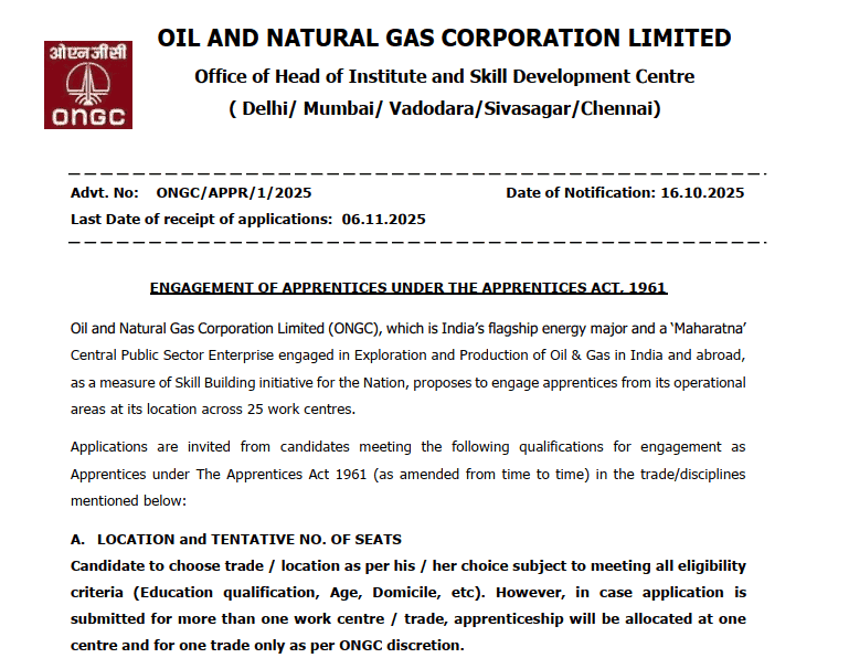 ONGC Apprentice Job 2025